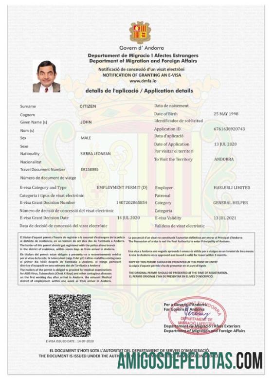 ANDORRA E Visto modelo